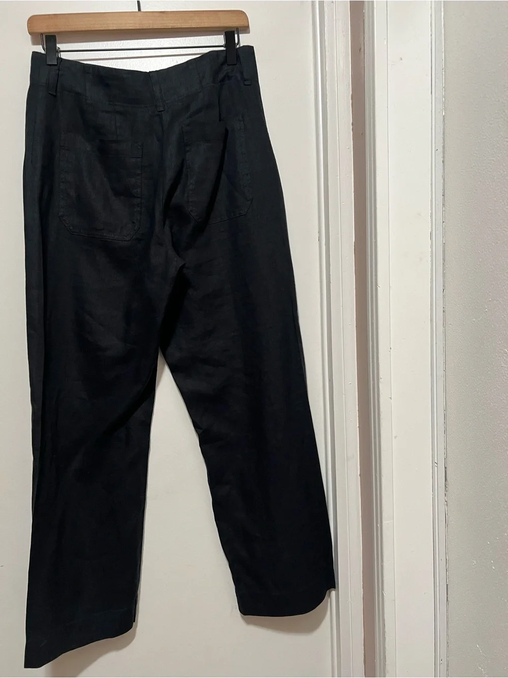 Quince 100% European Linen Patch Pocket Wide Leg Pants size 6 Black Minimal